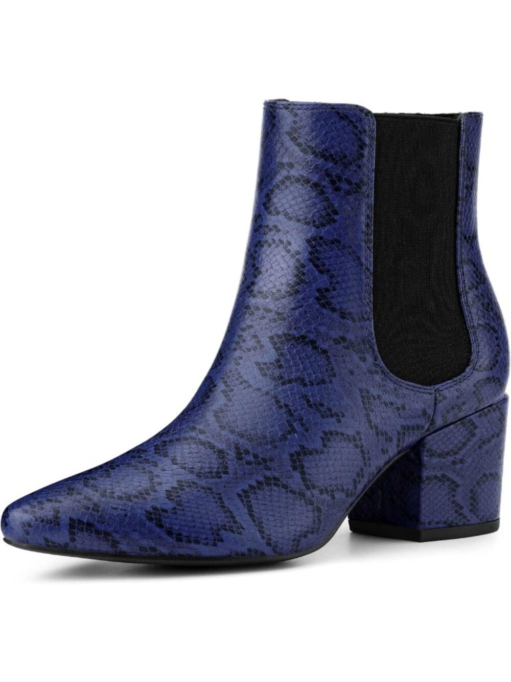Stylish Snake Print Ankle Boots with Pointed Toe & Chunky Heels for Women
